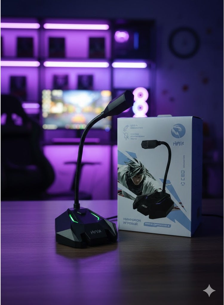 ميكروفون ألعاب سلكي H-M018 مزود بإضاءة LED - ميكروفون مكتبي للبث المباشر والدردشة الصوتية وتسجيل الكمبيوتر - Image 3